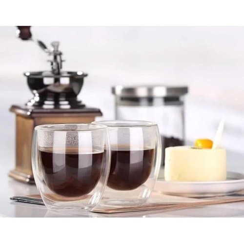 Conjunto 2 Xicaras Copos Vidro Parede Dupla Termico Design Moderno Cafe Cha Bebidas Quentes Frias