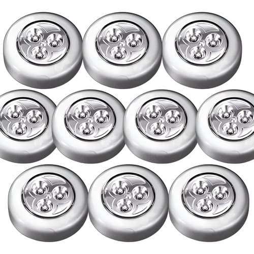 10 Luminárias Toque Sem Fio 3 Led A Pilha Com Fita Adesiva