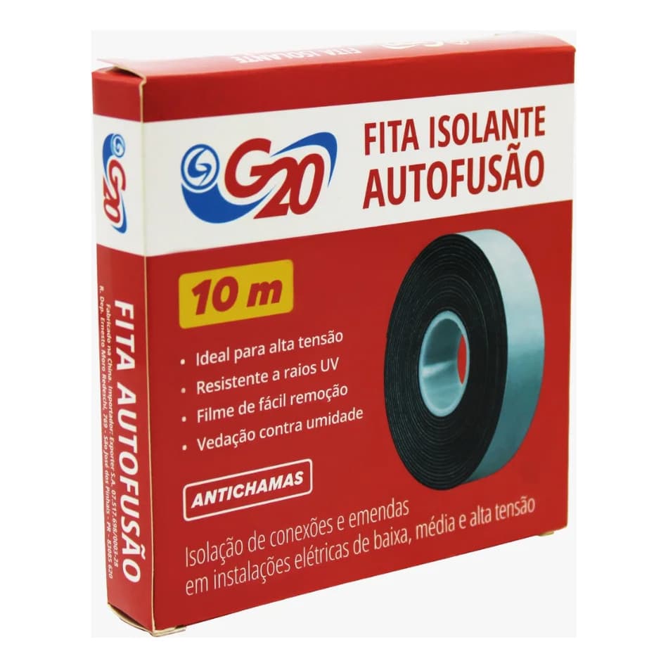 Fita Isolante Auto Fusão Anti Chama 10 Metros Uso Geral G20 Preto Liso