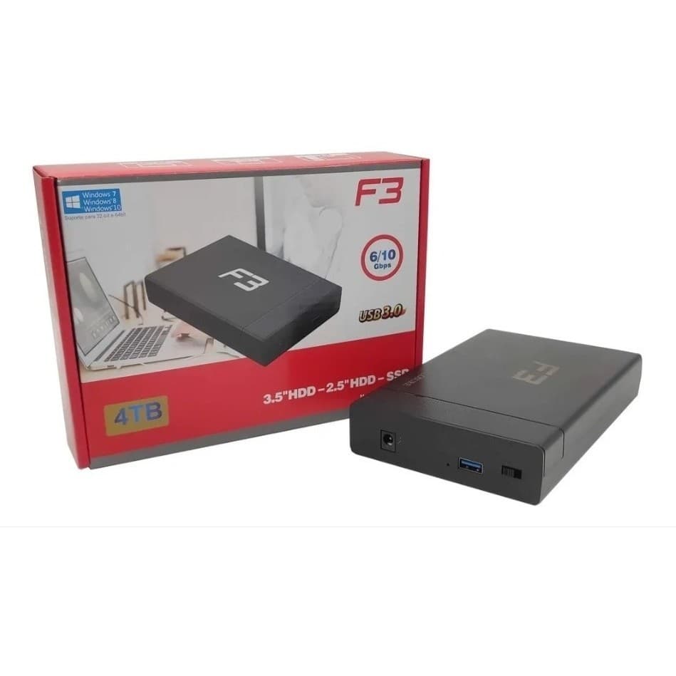 Case Hd Ssd Externo Usb 3.0 Sata 2,5  3,5  4tb Com Fonte F3