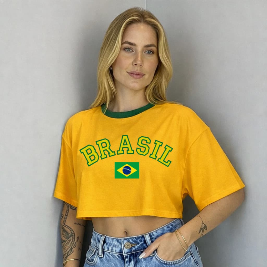 Cropped Oversized Brasil Bandeira Feminino Copa do Mundo Estampa Bandeira100% Algodão ENVIO IMEDIATO