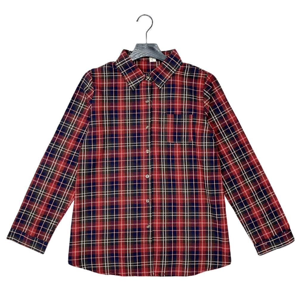 E1035 japonês único novo estilo moda feminina xadrez lapela camisa interior wear exterior Casual algodão camisa de manga
