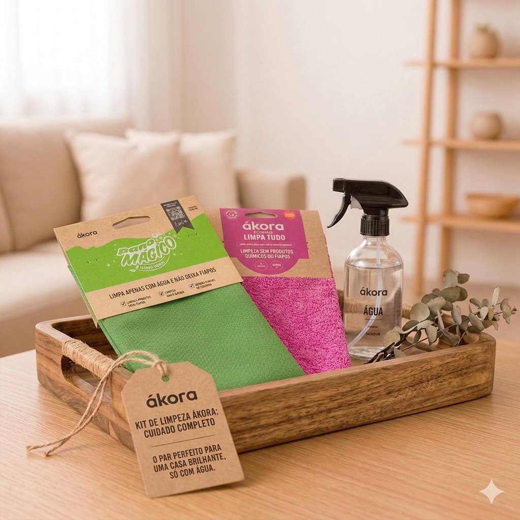 Limpa Vidros Pano Mágico E Pano Ákora Uso Geral Multiuso Original kit 01