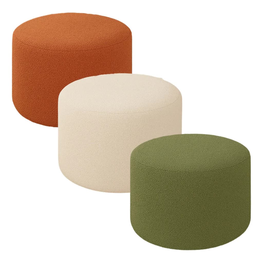 Puff Decorativo Sala Redondo Bouclé Estilo Moderno Estofado Luxo
