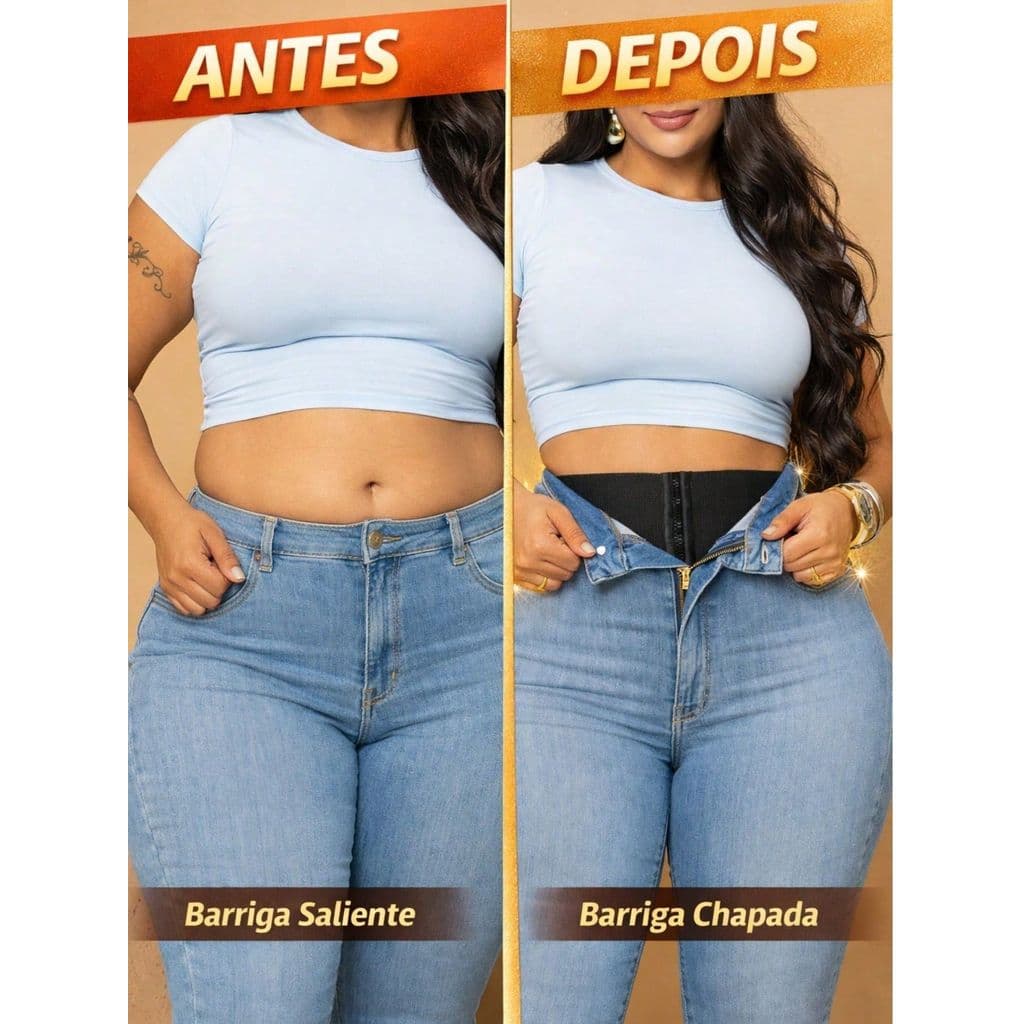 Calca Jeans Plus Size Cinta Modeladora Chapa Barriga Alta Com Lycra Lipo