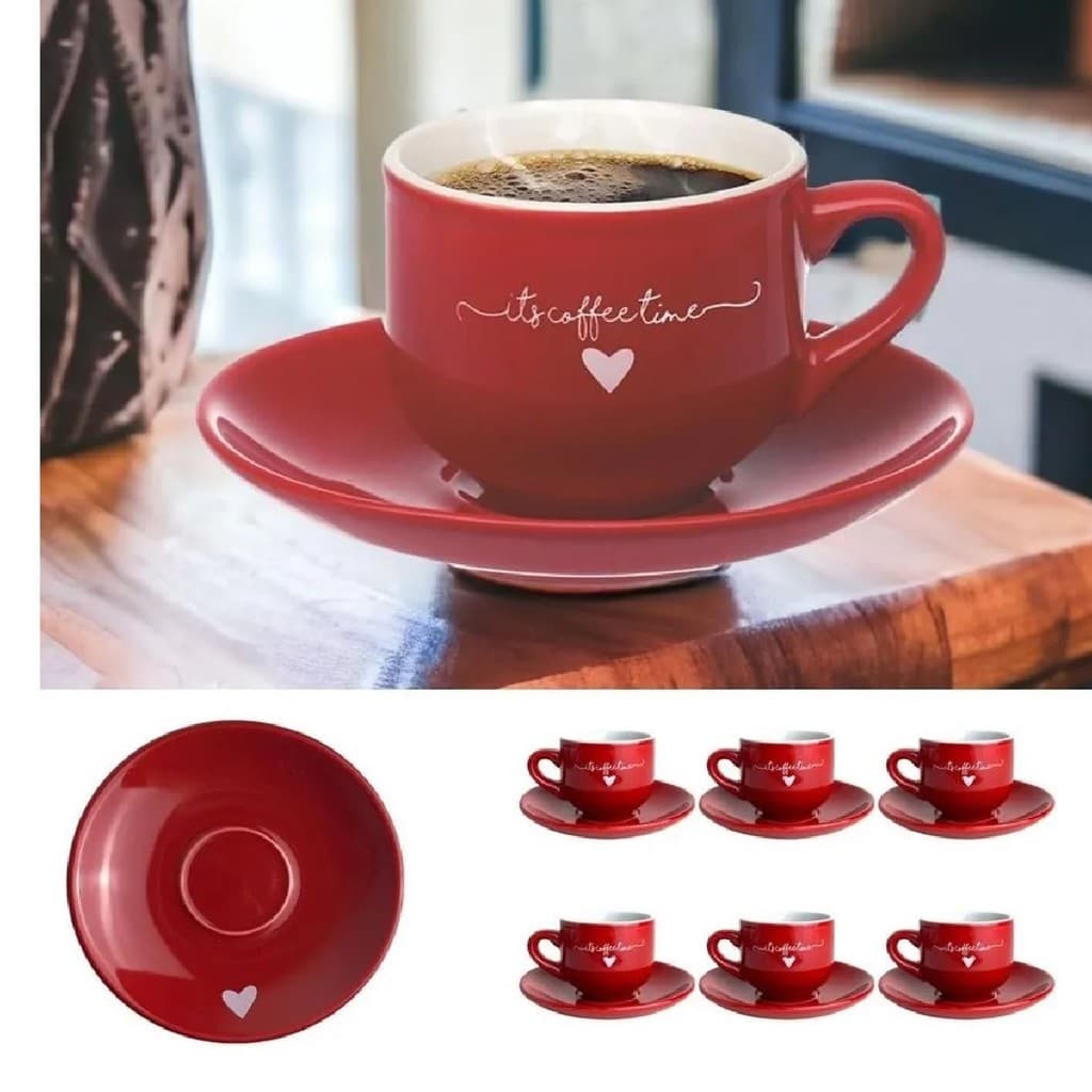 Jogo 6 Xícaras C/ Pires Lamour 160ml Porcelana Chá Café 2