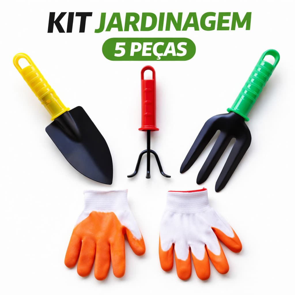 Kit Jardim Par de Luvas Emborrachadas com Kit de ferramentas de jardim COM 3 ITENS (rastelo, pá e garfo )