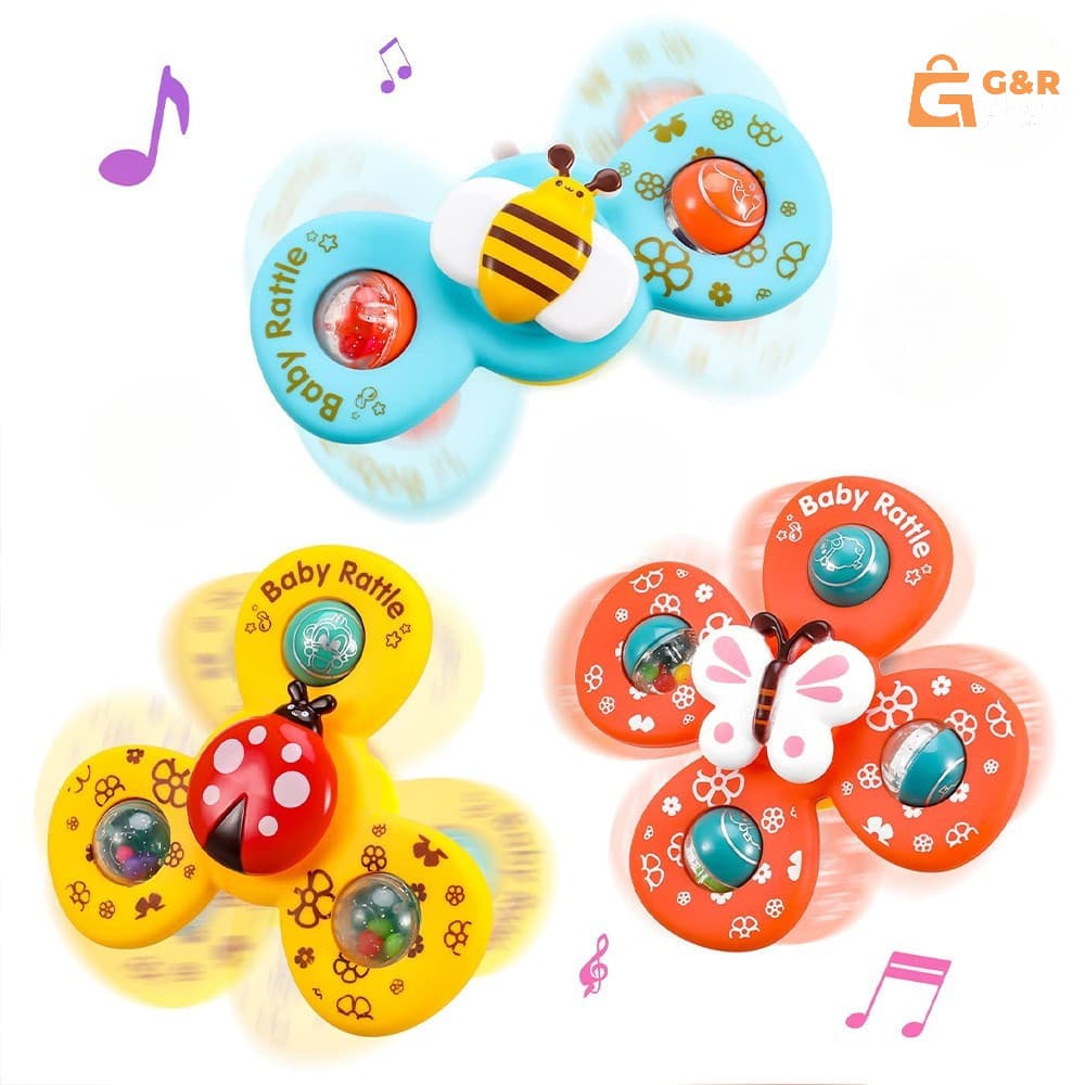 Kit 3 Brinquedos Sensorial para Bebê - Ventosa Adesiva Que Gira Spinner Atividade Educativa - ENVIO FULL