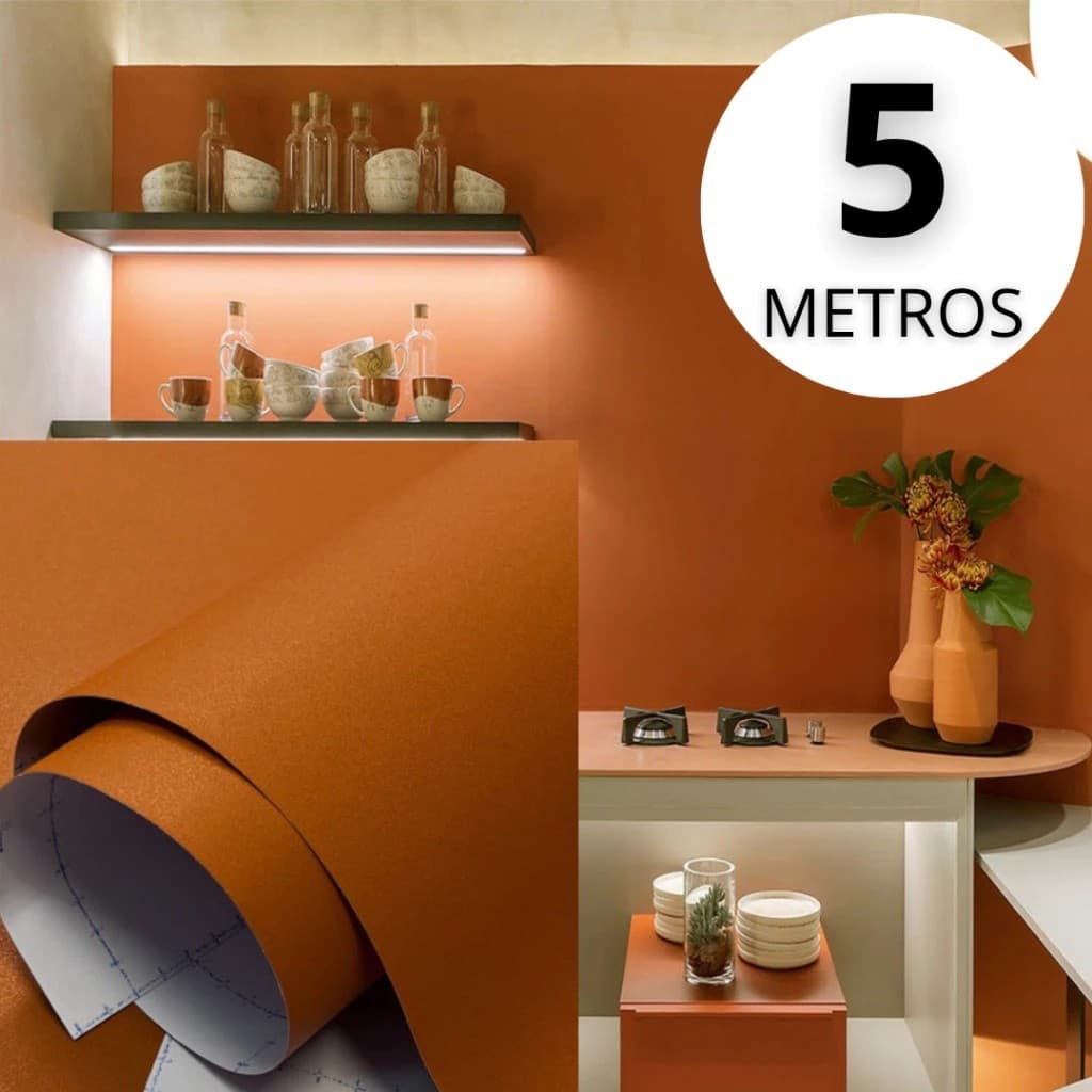 Papel de Parede Autocolante Terracota 5m para Envelopamento e Decoração de Móveis