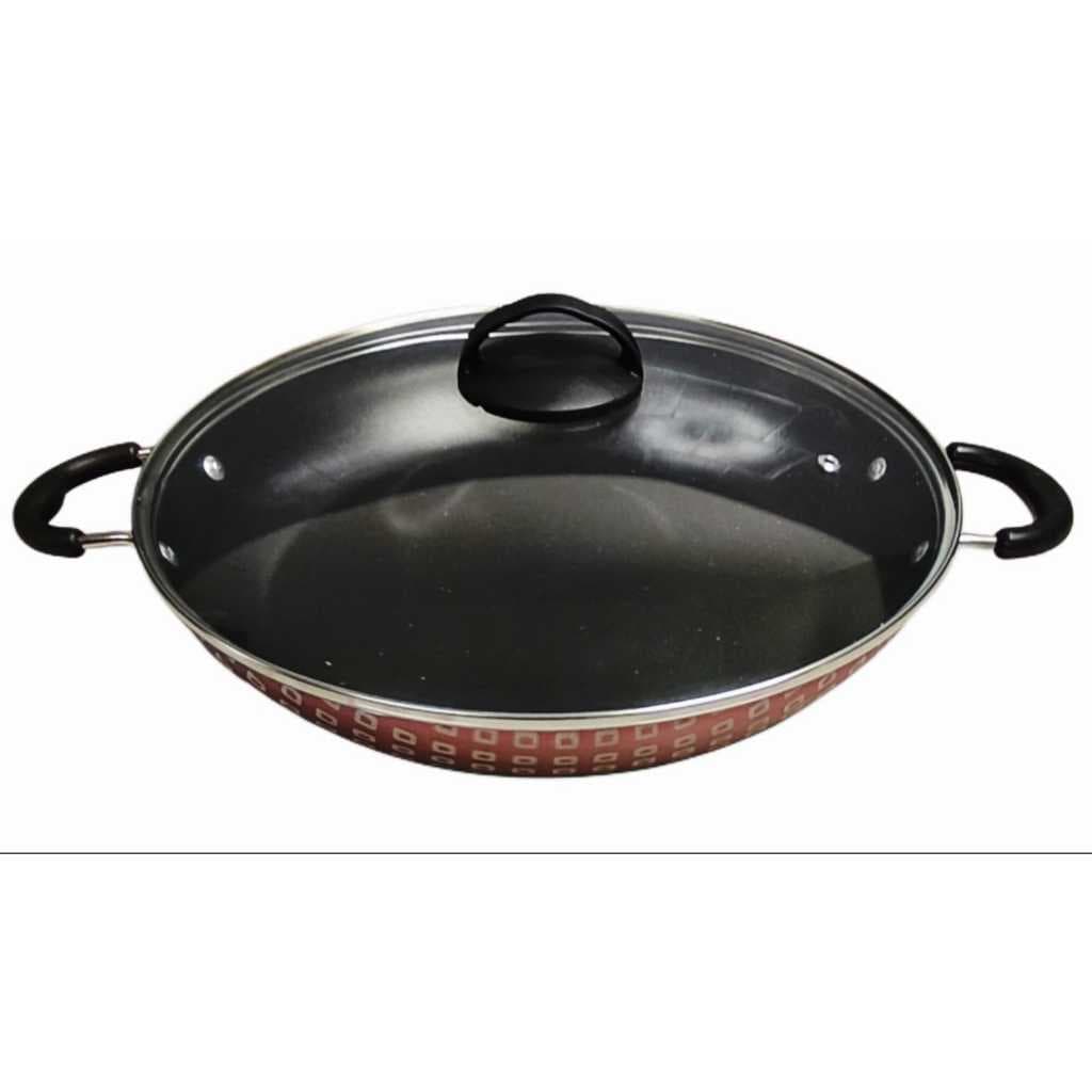 Frigideira Grande antiaderente  Wok Paellera 5 Camadas 32 Cm Com Tampa De Vidro