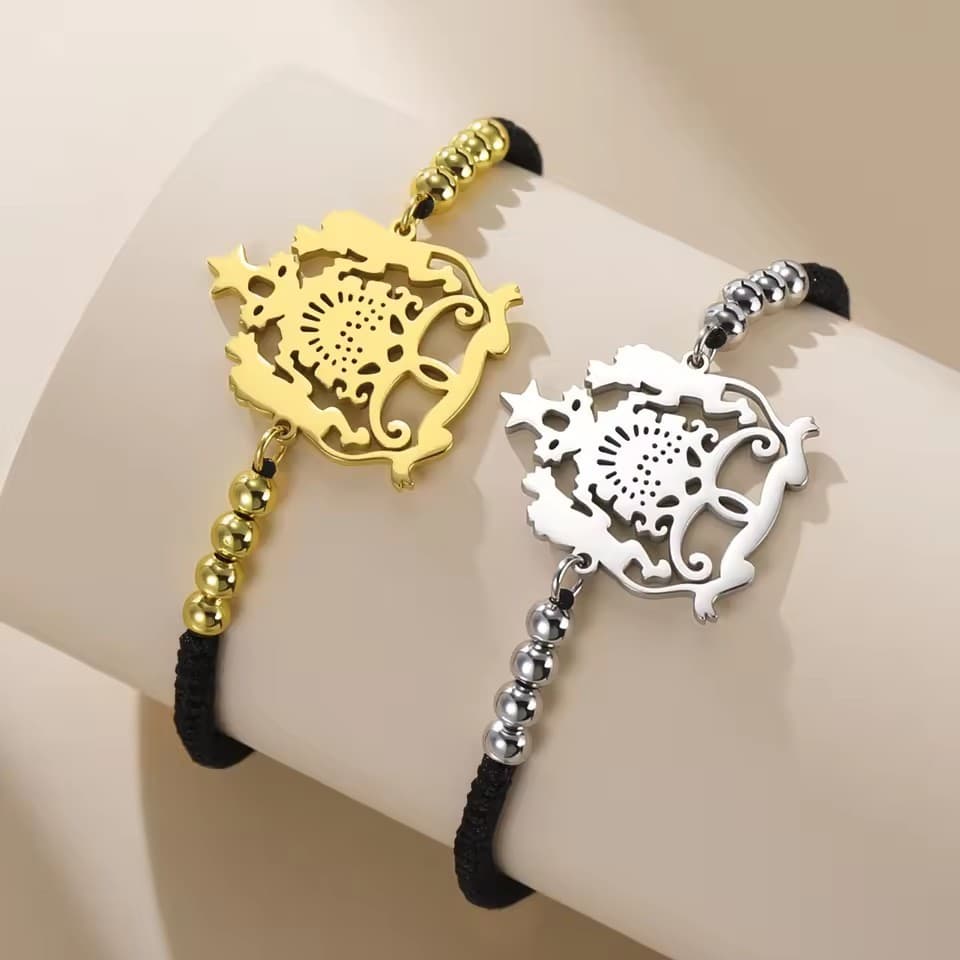 Pulseira de estilo marroquino com dois furos, cordão trançado ajustável e aço inoxidável 304.