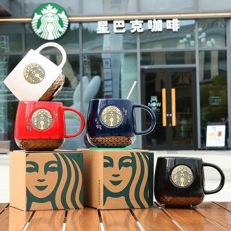 Caneca Starbucks Preto Branco Clássico Copo de Água Cerâmica Xícara de Café Caixa de Presente Copo de Cliente Gratuito