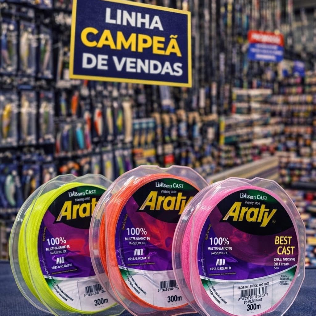 Linha De Pesca Araty Bast Cast Mazzaferro 300m Amarela Monofilamento Ideal Para Todos os Tipos de Pesca Premium.
