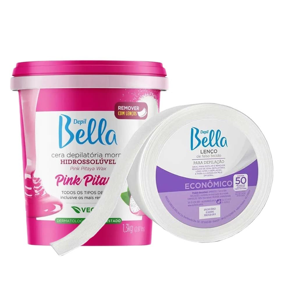 Kit Cera Depilação Morna Hirossolúvel Pitaya Depill Bella 1,3kg e Rolo Removedor 50m