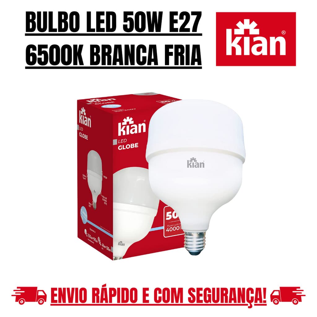 Lâmpada Bulbo Led 50w Branca Fria 6500k E27 Kian