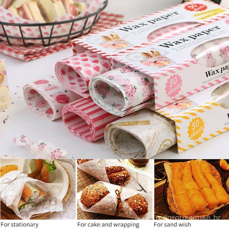 50 Peças Embalagem/Papel De Alimentos/Cera Para Bolo/Sanduíque/Nougat/Snack