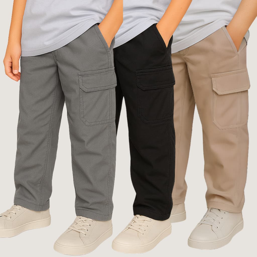 Calça Cargo Infantil Masculina Menino Sarja Confortável Escolar Casual Streetwear Tamanhos 10 ao 16