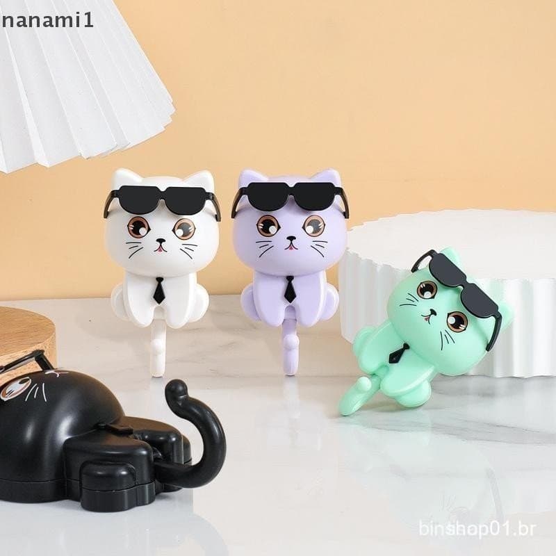 nanami1 Gancho De Gato De Desenho Animado Autoadesivo Dormitório Cabides De Porta De Quarto Ganchos Chave Guarda-Chuva T