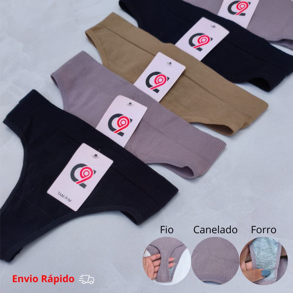 Kit Calcinha Canelada IMPORTADA Leve Academia Treino Fio Confortável com Cós Alto Modeladora Feminina Não Marca Legging