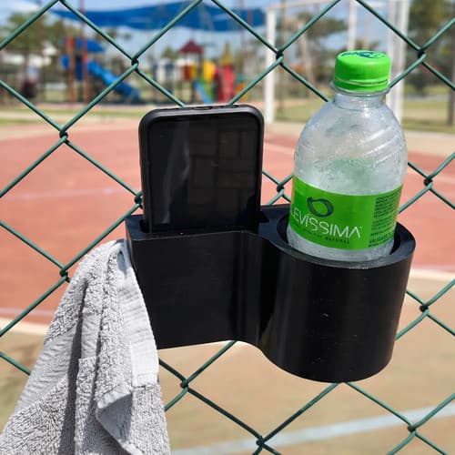 Suporte Porta Garrafa E Celular Para Quadra De Beach Tennis Preto