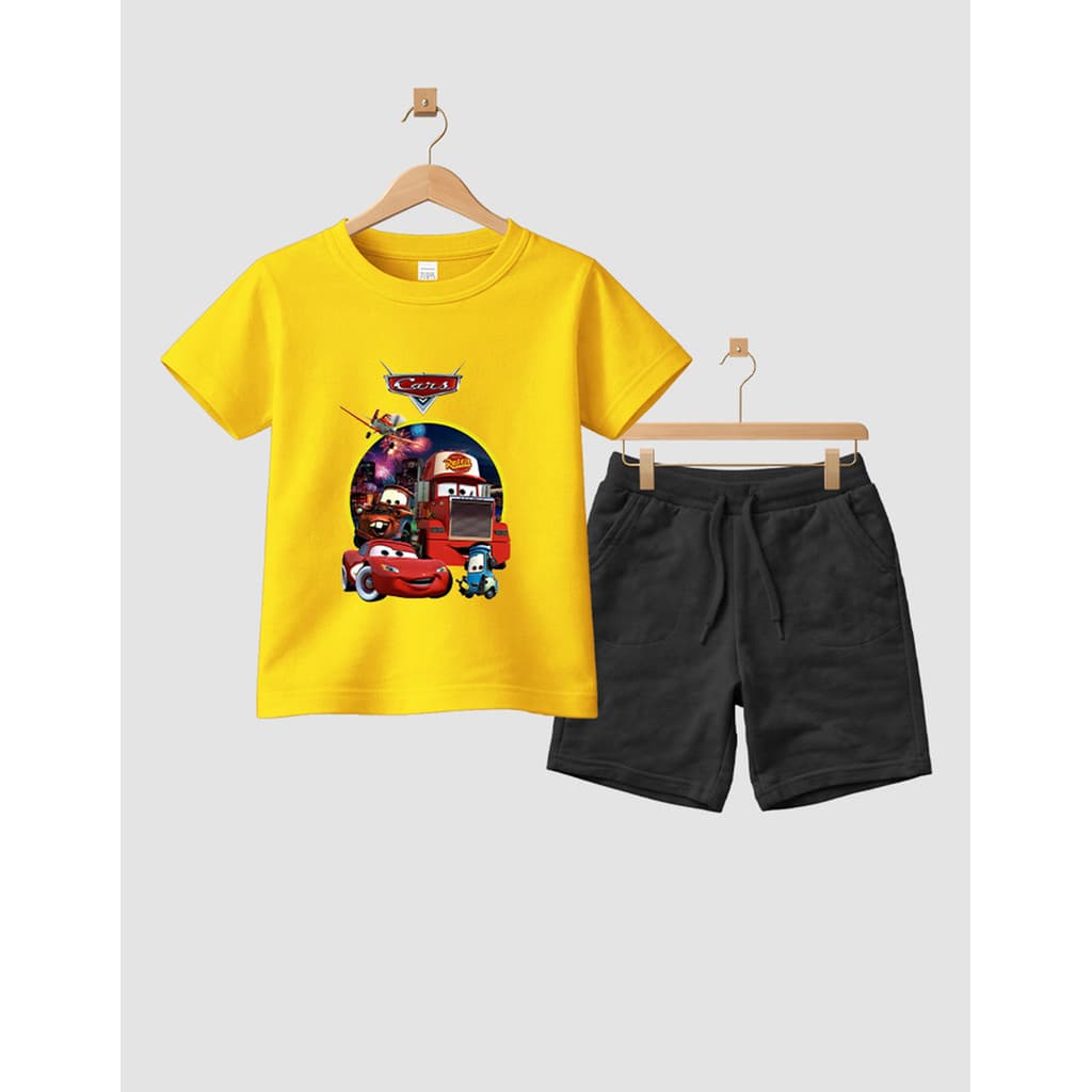 Camiseta Short Conjunto Infantil Desenho Carros Em Algodão Conjunto De Bermuda Juvenil Conjunto De Bermuda Juvenil