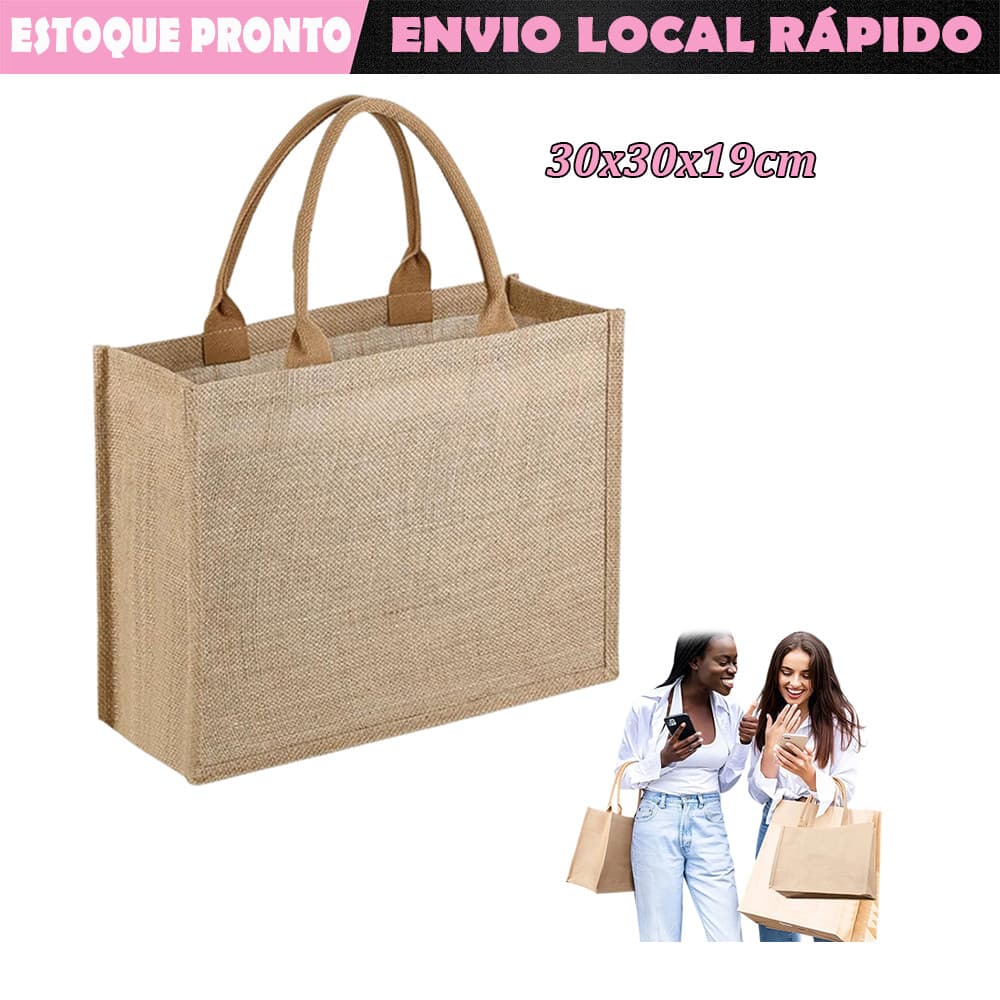 sacola de serapilheira bolsa reutilizável de juta com alças lona presente para casamento praia mesmo 30x30x19cm