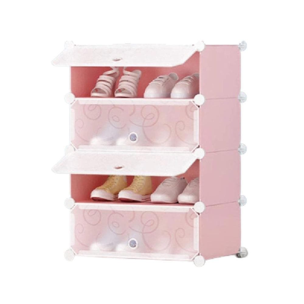 Sapateira Organizador 4 Portas Armário Portátil Modular com 4 Prateleiras Rosa Roupas e Brinquedos
