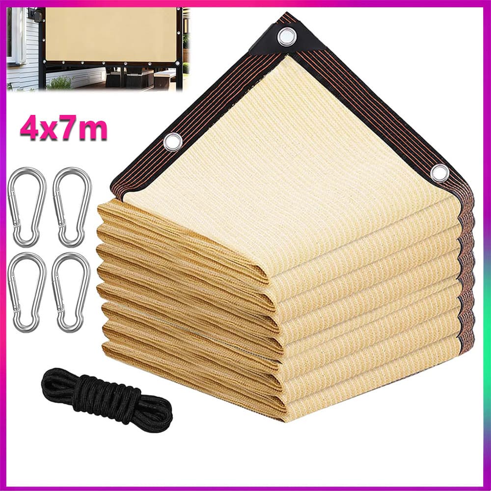 4×7m Tela de Sombreamento Shade Toldo Sombra Cobertura para Carro Garagem Piscina Jardim Proteção UV Sol bege