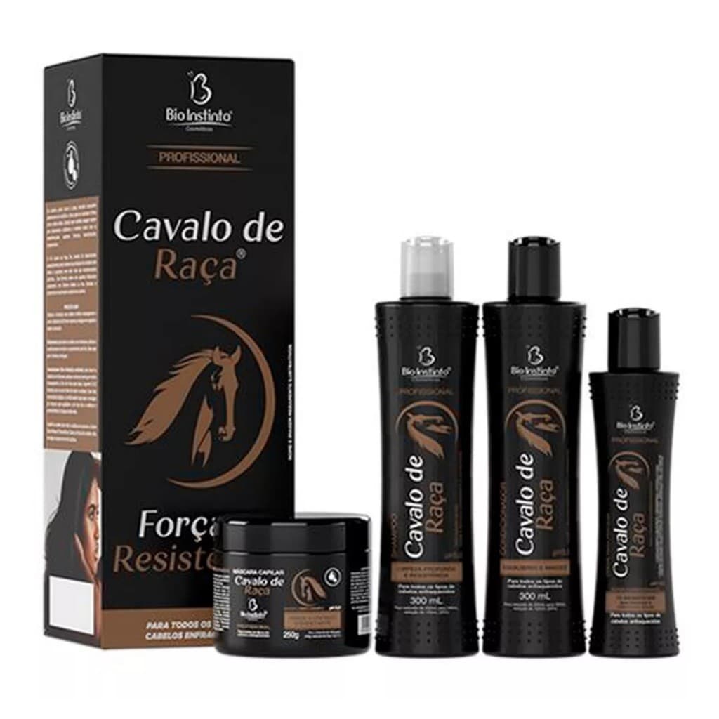 Kit 4 itens Cavalo de Raça Bio Instinto Anti Queda Brilho Força Crescimento Salão Beleza Frizz