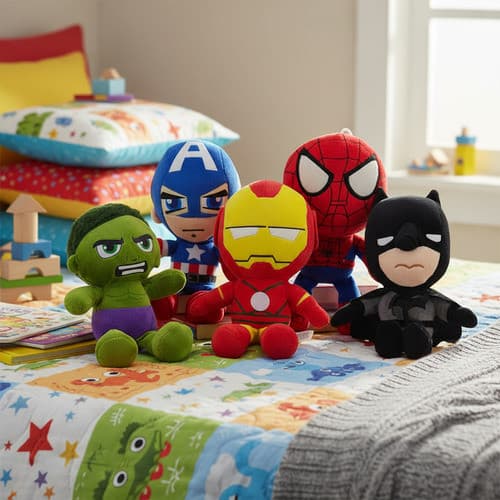 Kit 5 Pelúcias Super Heróis Marvel Vingadores Liga Justiça 2026 presente