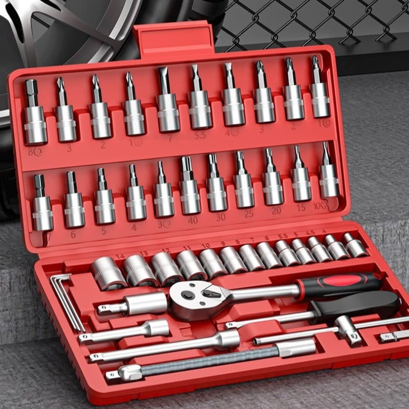 Conjunto de chave de catraca de 46 peças, chave de fenda de soquete, reparo de automóveis