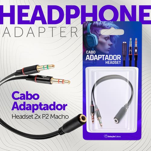 Cabo Adaptador Headset 2 P2 Macho Áudio E Microfone Para 1 P3 Fêmea Conversor Notebook Pc Celular Console Plug And Play