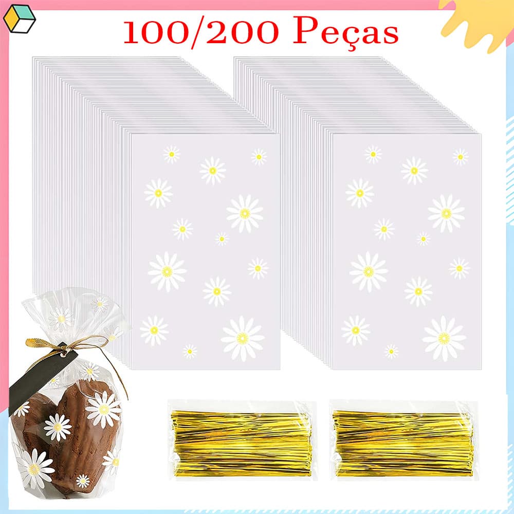 10 x 15.5 cm, 100/200 Pçs Sacolas de guloseimas de margarida de primavera, Sacos plásticos sacos para Margaridas brancas