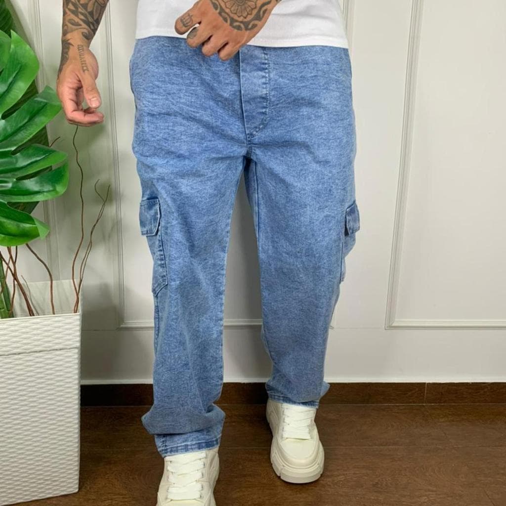 Calça Cargo Clara Estonada Masculina Streetwear Premium Larga