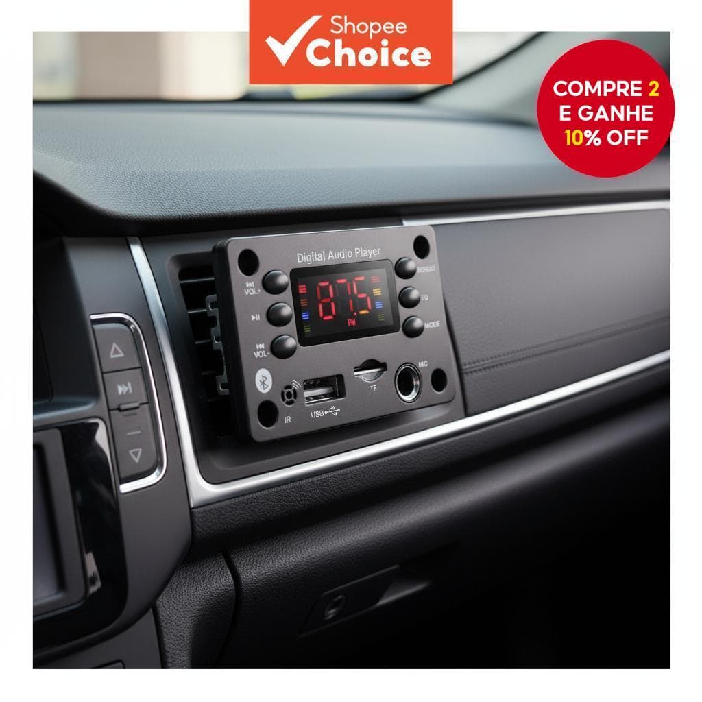 Reprodutor de Música USB TF FM Radio MP3 com Bluetooth 5.0 Microfone Hands-free para Áudio de Carro DC 5V 12V