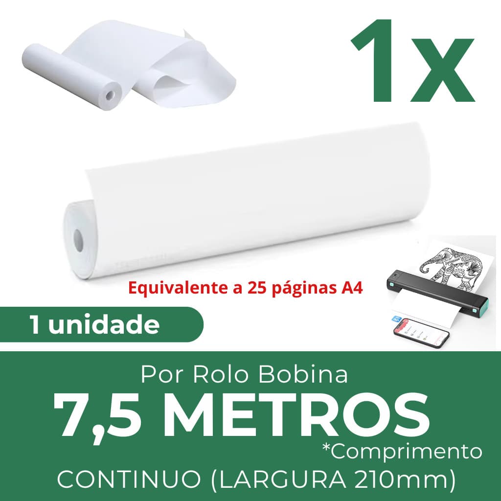Kit 1/3/5 Rolos Papel Contínuo Térmico A4 Folhas Impressora Térmica Bluetooth