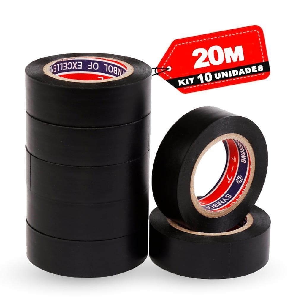 Kit 10 Rolos Fita Isolante 20/30 Metros 17 mm de largura Antichamas