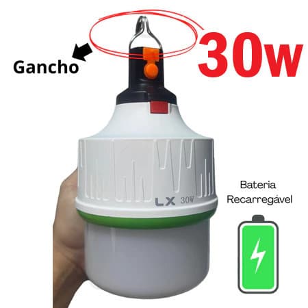 SUPER LÂMPADA LED EMERGÊNCIA 30W RECARREGÁVEL ATÉ 12H 3 BATERIAS BIVOLT ALTA POTÊNCIA FALTA DE ENERGIA