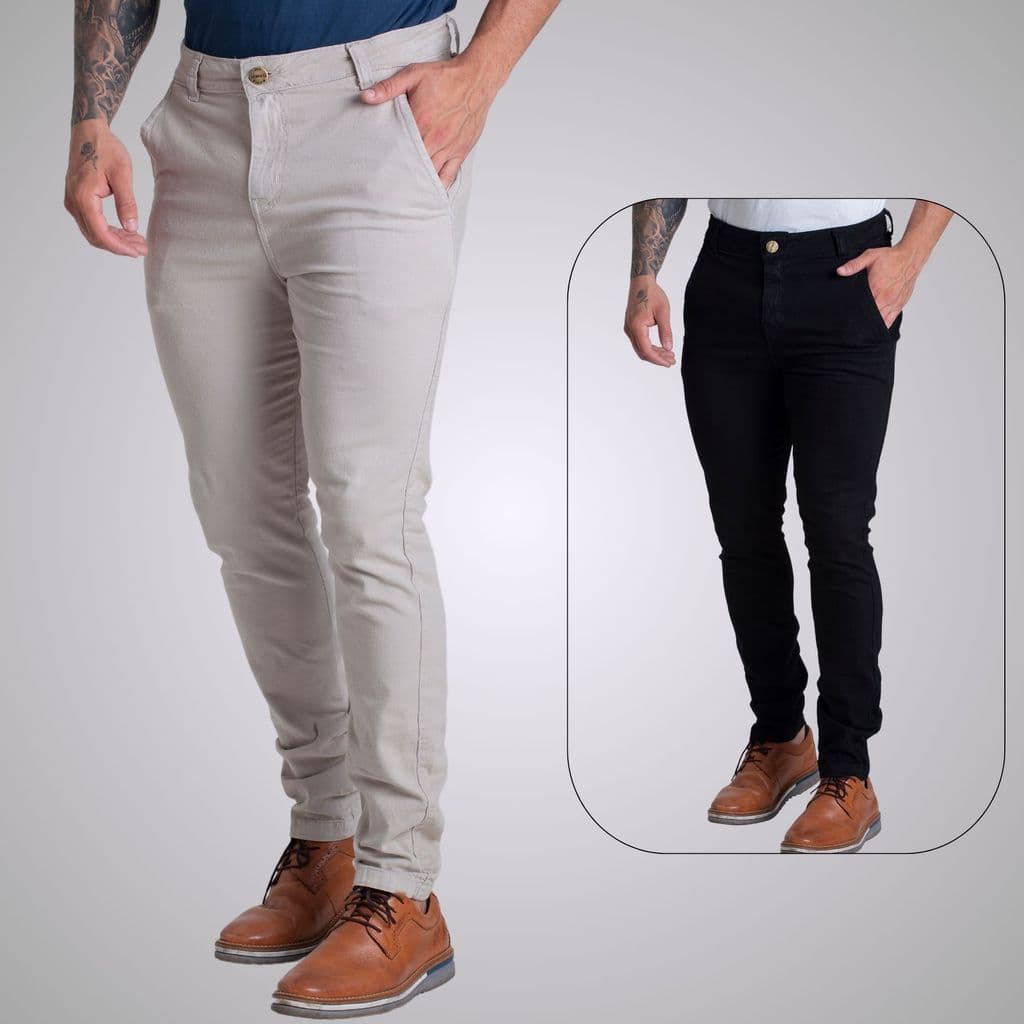 Kit 2 Calça Social Sarja Brim Com Elastano Masculina