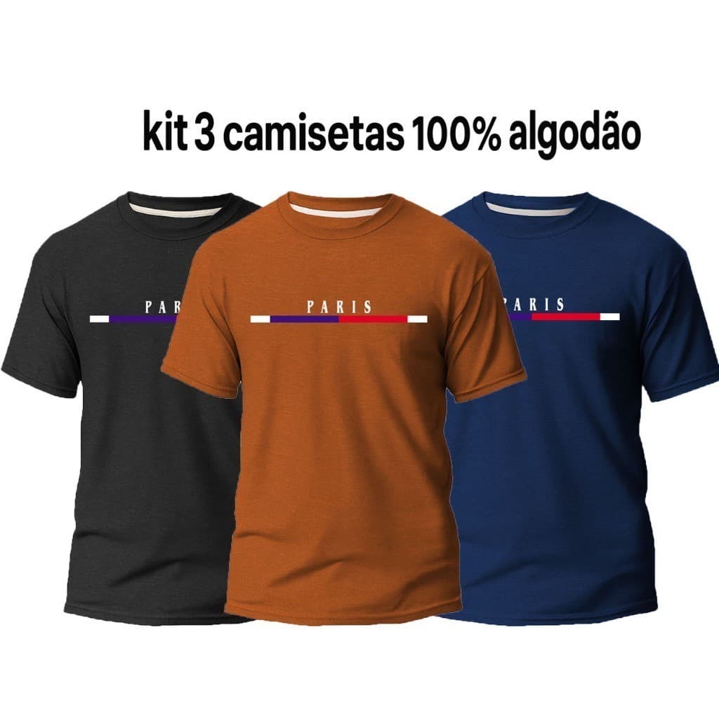 kit 3 camiseta masculinas gola redonda paris 100%algodão penteado 
Kit Camisas Estilosas
