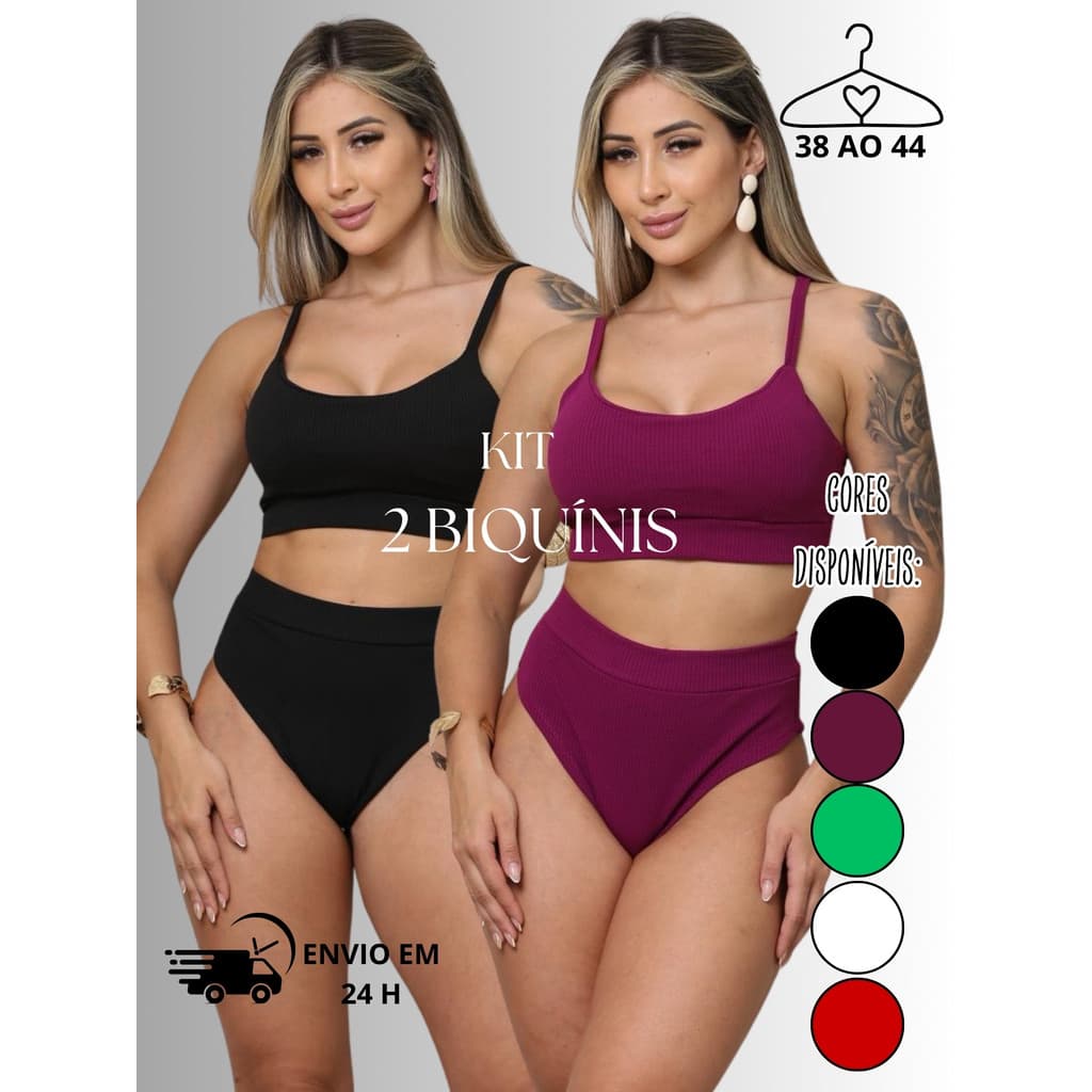 Kit 2 Biquíni Cintura Alta Feminino Calcinha HotPants de Anarruga Tecido Duplo/Top com Bojo/Conjunto moda Praia Verão l