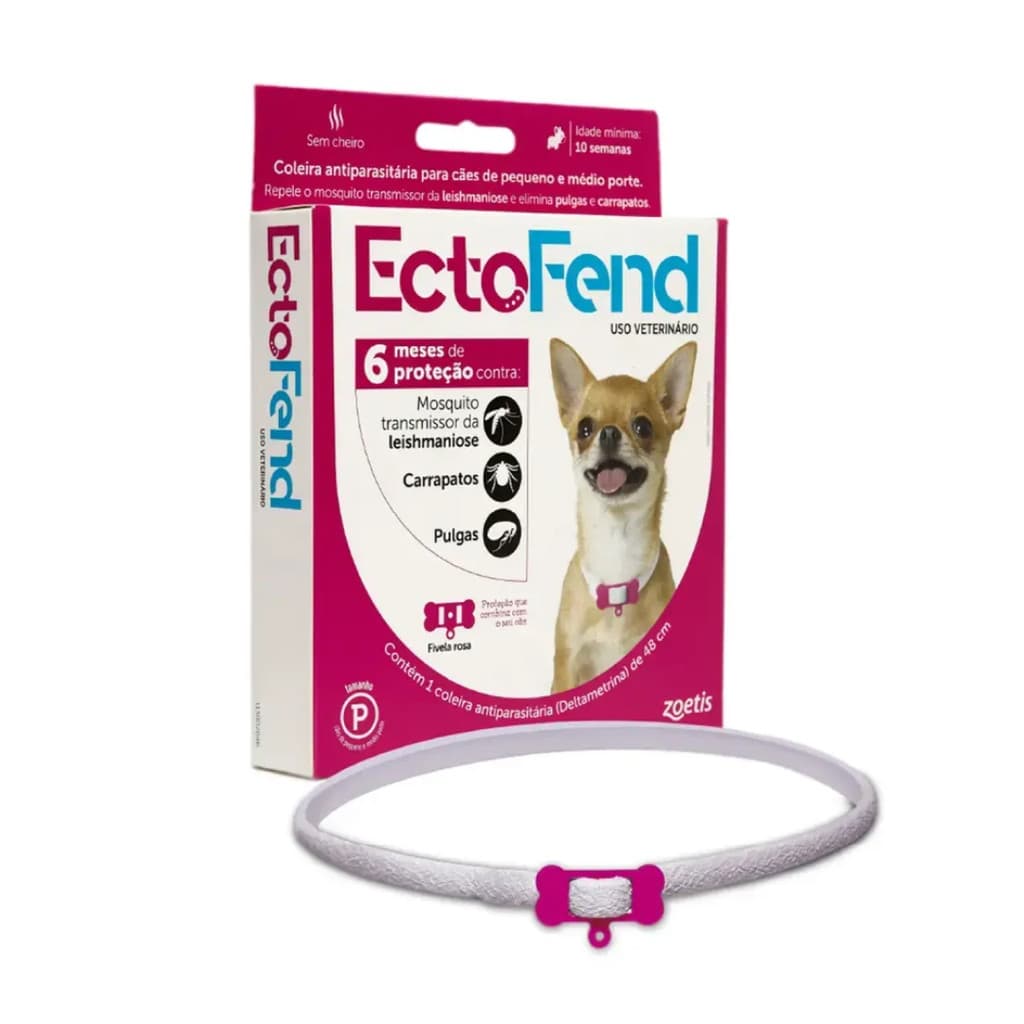 Coleira Antipulgas E Carrapatos Ectofend Rosa Cães Pequenos E Médios 48 cm