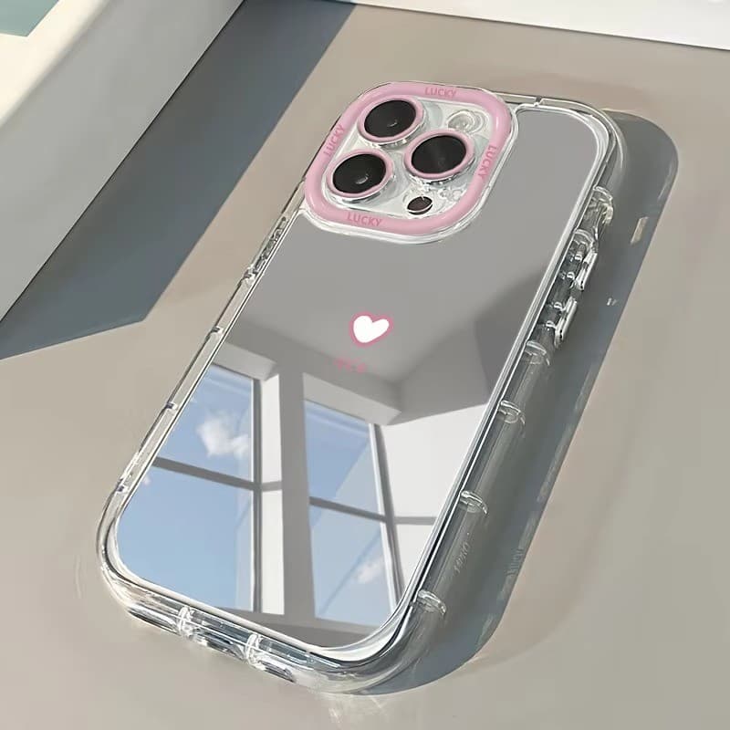 Agradável Coração Espelho De Maquiagem Caso De Telefone Para iPhone 17 16 15 14 13 12 Pro Max X XS XR 16 7 8 Plus 16e SE