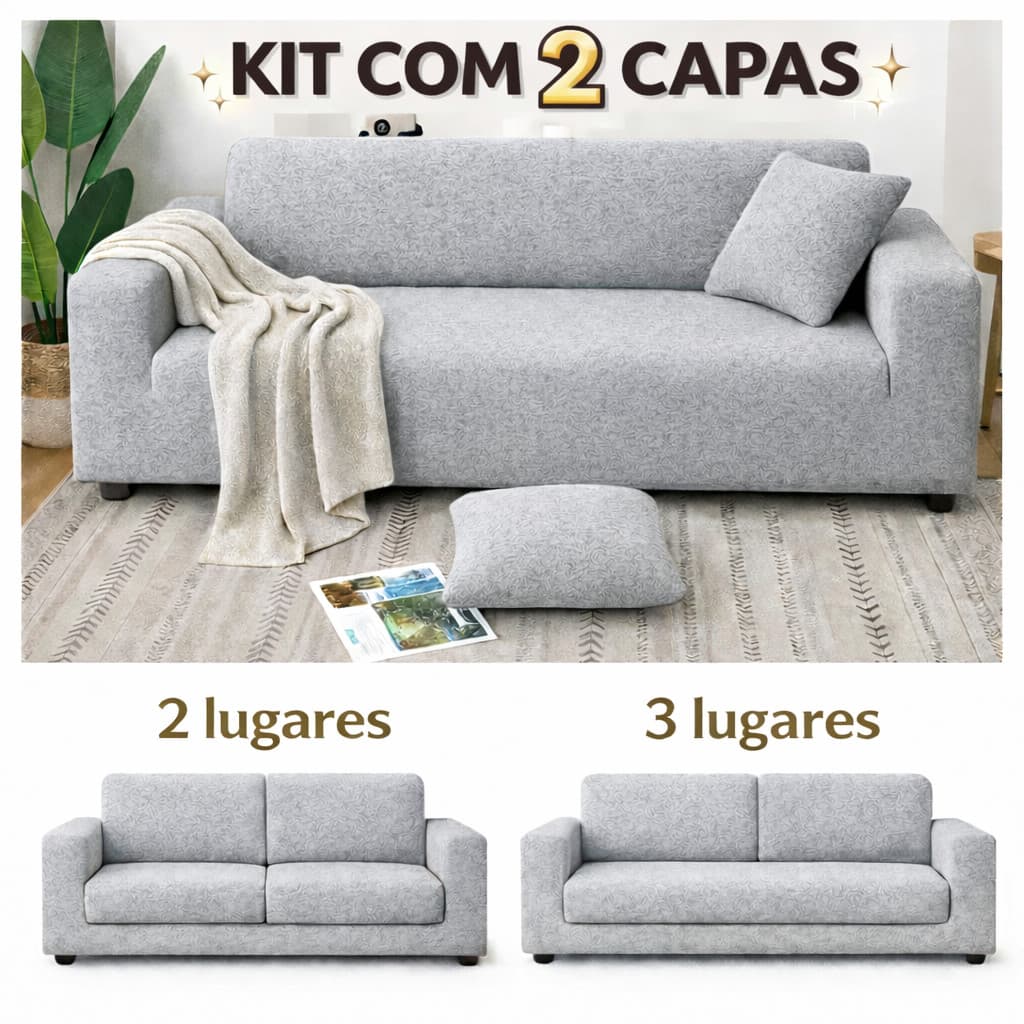 KIT 2x Capa Para Sofá Estampada Jogo P/ 2 e 3 Lugares Antiderrapante À Prova De Poeira Lavável Alta Qualidade Elastica