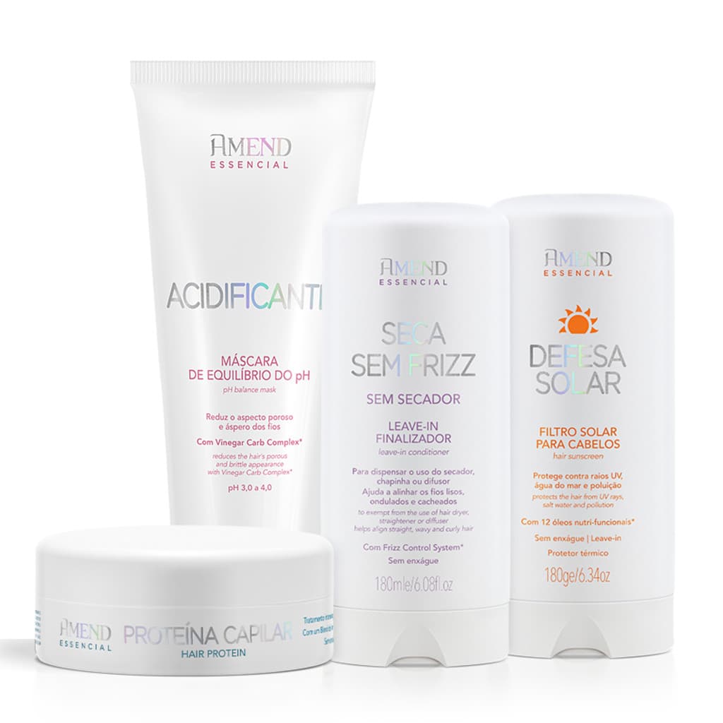 Amend Kit Essencial Seca Sem Frizz + Acidificnte mascara de equilibrio do PH + Filtro Defessa Solar + Proteina Capilar