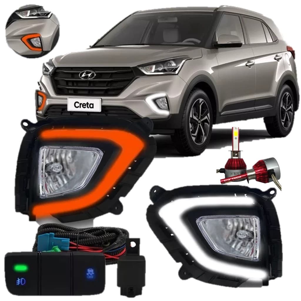 Kit Farol Neblina Milha Luz Diurna Creta 2020 21 22 23 24