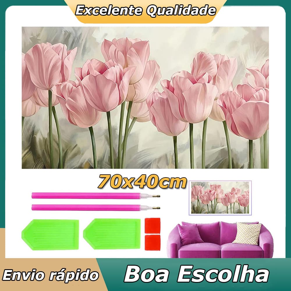 Kits Quadrado de pintura de arte de 5D diamante de Flores em tons de rosa para adultos iniciantes 70x40cm