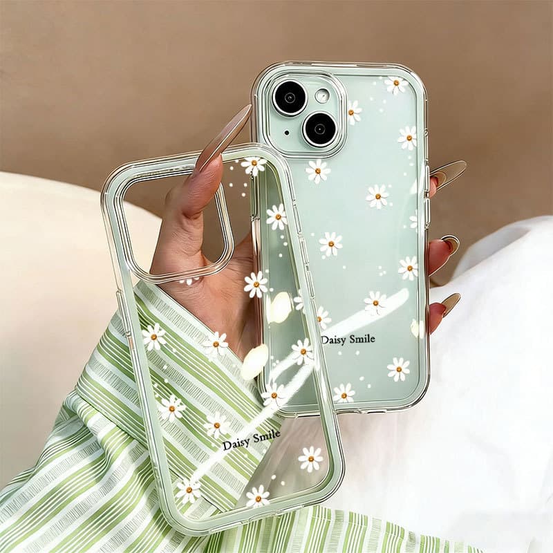 Linda Daisy Flower Capinha Transparente 3 Em 1 Ins Capa Para IPhone 13 11 12 14 15 16 17 Air Pro Max Acrílica Normal