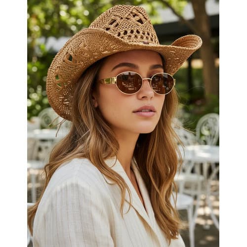 Chapéu Cowboy de Palha Trama Vazada - Estilo Sertanejo Casual Western Ideal para Praia, Festas
