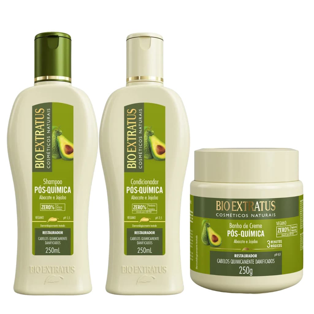 Kit Shampoo + Condicionador 2x250ml + Máscara 250g Pós Química Bio Extratus Restaurador